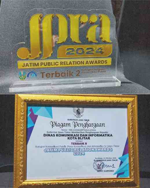 Kota Blitar Raih Penghargaan Terbaik Kedua Program Komunikasi Publik dalam Jatim Public Relation Awards (JRRA) 2024 Kota Blitar Raih Penghargaan Terbaik Kedua Program Komunikasi Publik dalam Jatim Public Relation Awards (JRRA) 2024