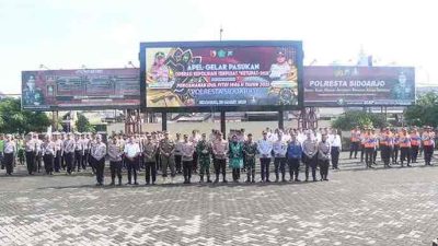 Polresta Sidoarjo Bersama TNI, Dishub, dan Stakeholder Lainnya Gelar Pasukan Operasi Ketupat Semeru 2025 di Halaman Apel Mapolresta Sidoarjo untuk Pengamanan Mudik Lebaran 2025