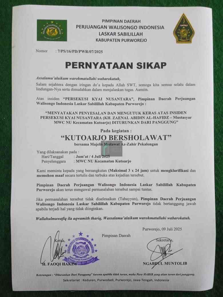 Pernyataan Sikap PD PWI LS Kabupaten Purworejo