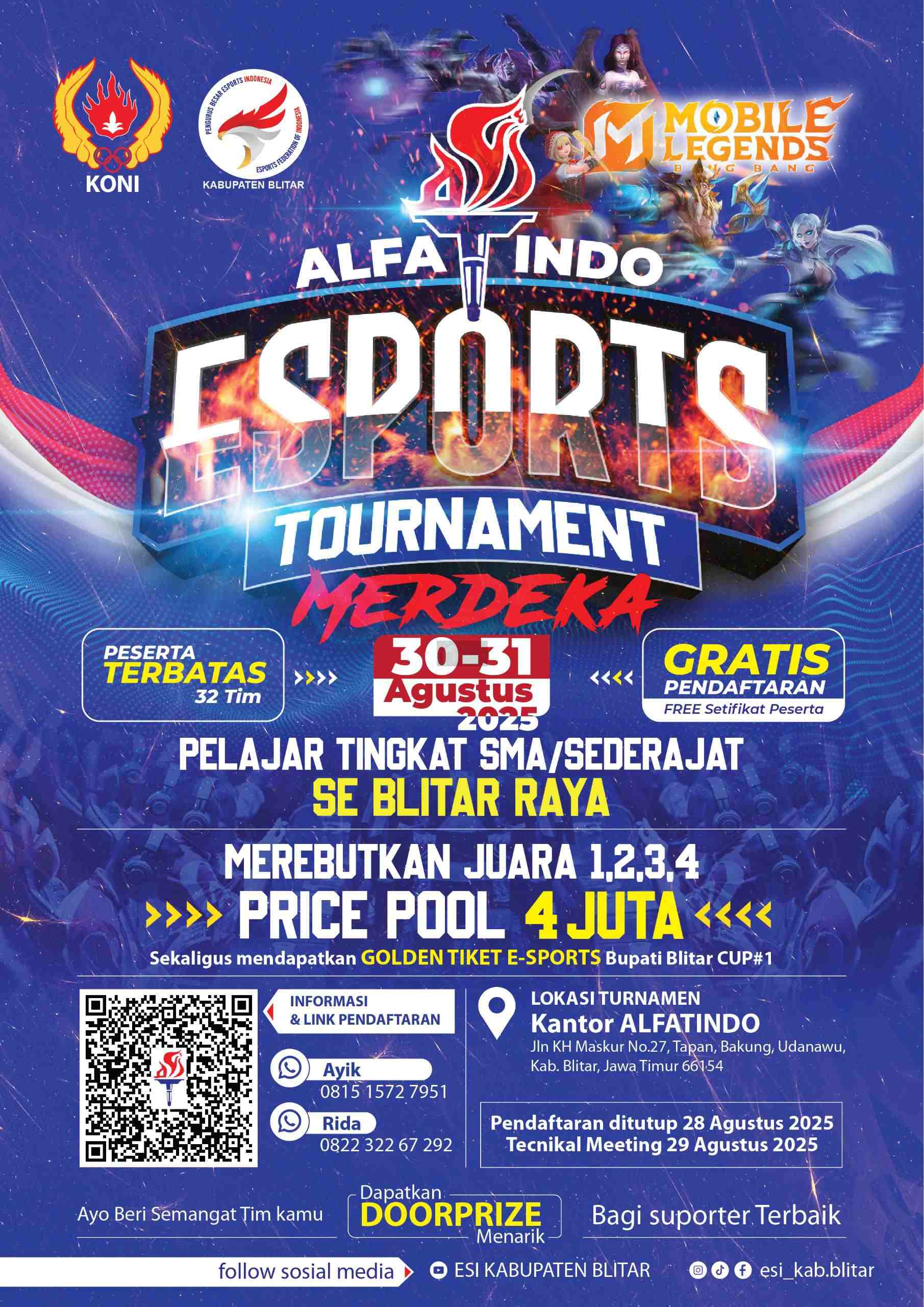 ESI Kabupaten Blitar & Alfatindo Gelar Turnamen Mobile Legends Perdana, Simak Jadwalnya  Lomba E Sport Alfatindo