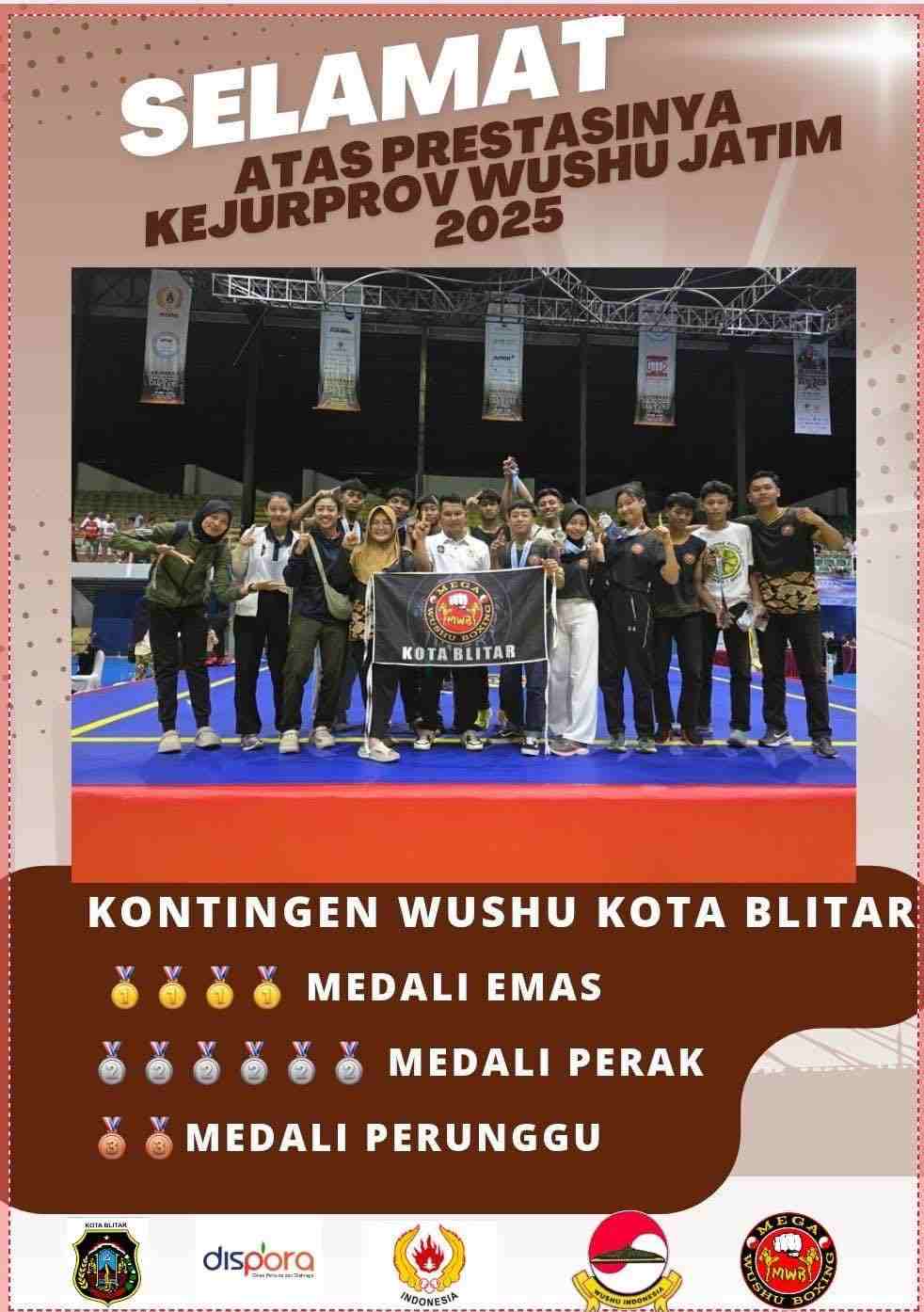 Atlet Wushu Kota Blitar Sabet 12 Medali di Kejurprov Wushu Jatim 2025 Atlet Wushu Kota Blitar Meraih 12 Medali di Kejurprov Wushu Jatim 2025