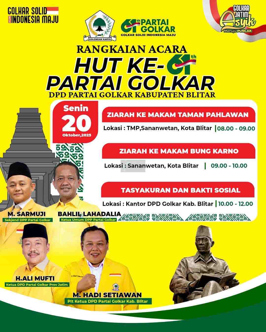 HUT Golkar ke-61, Siapa Ketua DPD Golkar Kabupaten Blitar Berikutnya ? Ucapan HUT Golkar dari Plt