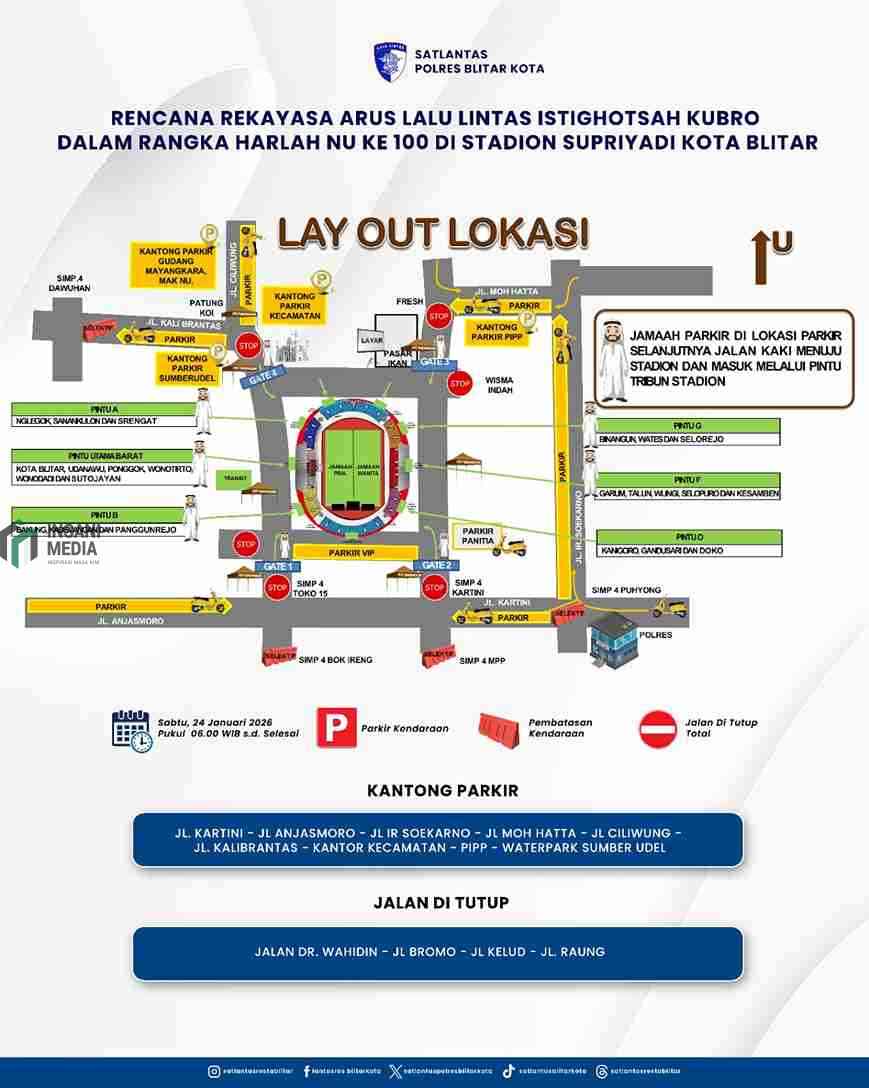 Harlah NU ke-100 di Stadion Supriyadi, Ini Rekayasa Jalur Selama Acara Denah Lokasi Istighotsah Kubro Harlah NU ke 100 di Stadion Supriyadi Kota Blitar dan Rekayasa Lalu Lintas