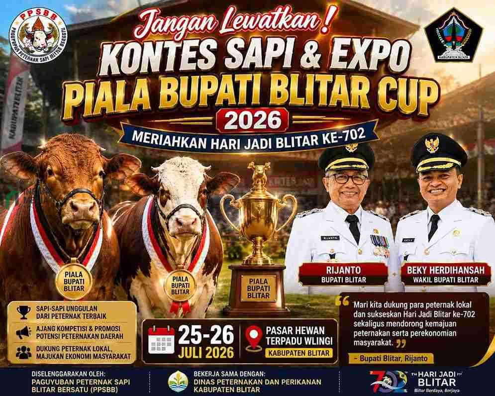 Kontes Sapi Piala Bupati Blitar Siap Meriahkan Hari Jadi Blitar ke-702, Ini Total Hadiahnya Flyer Kontes Sapi Hari JAdi Blitar