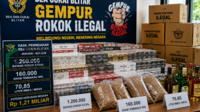 Bea Cukai Blitar Intensifkan Penindakan, 1,2 Juta Batang Rokok Ilegal Disita dan Potensi Kerugian Negara Rp1,21 Miliar Berhasil Diselamatkan