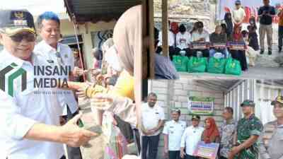 Bupati Blitar Rijanto Menyerahkan Bantuan Beras pada Warga Binangun
