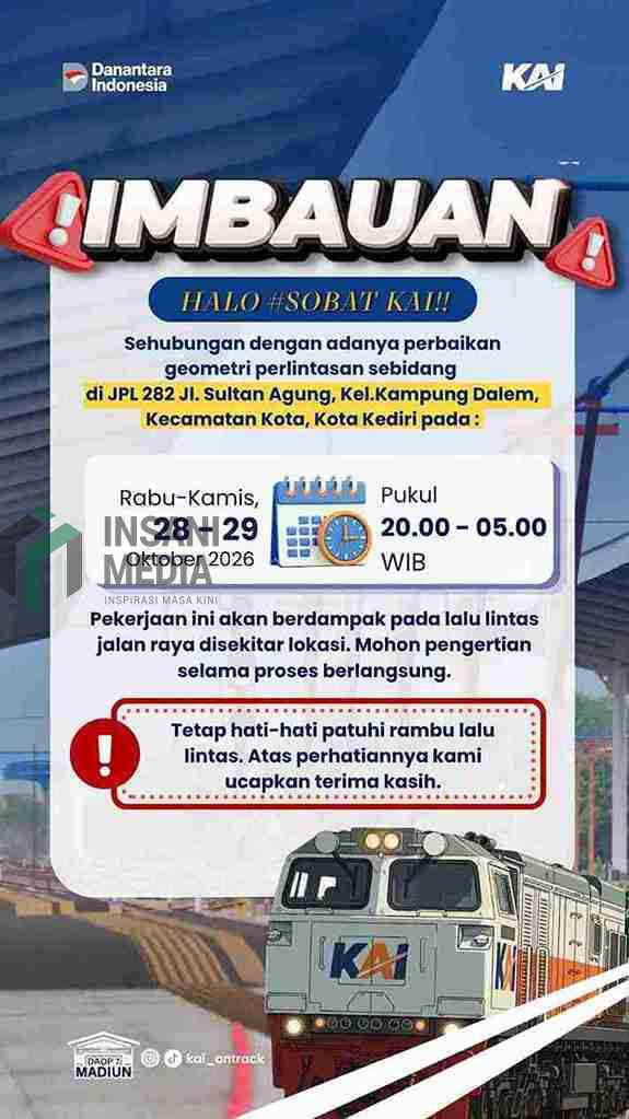 Pengumuman Perbaikan Perlintasan Kereta Api di Kediri